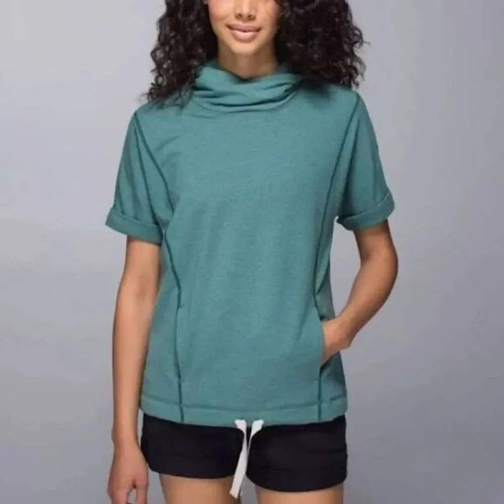 Lululemon Short Sleeve Serenity Hoodie Top Forest Green Womens Size Lounge Gym
